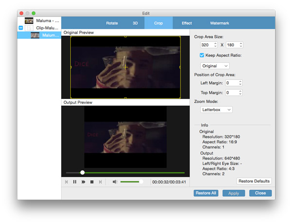Crop the video frame