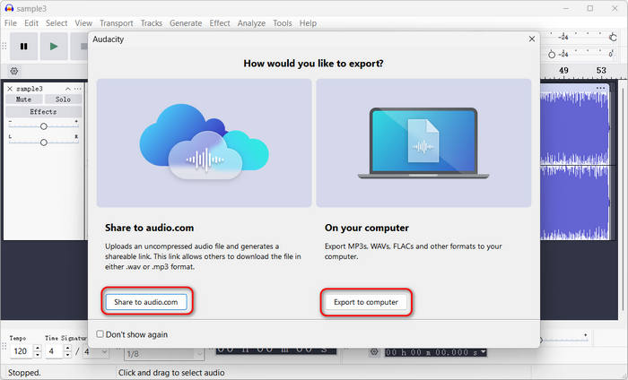 Choose Export Option in Audacity