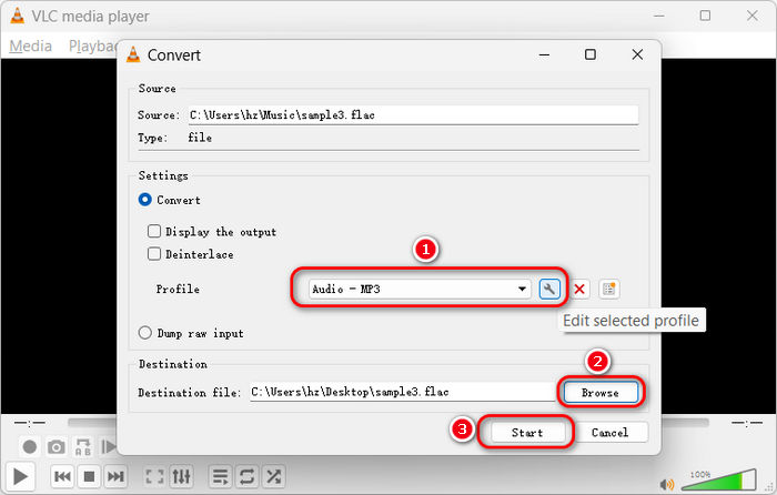 Convert FLAC to MP3 in VLC