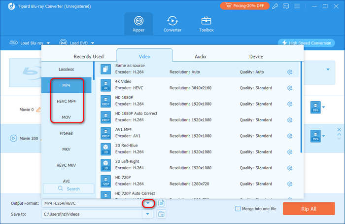 Choose iTunes Format Tipard
