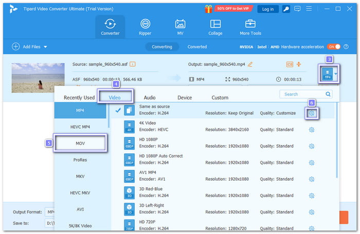 Pick MOV Format And Change Settings