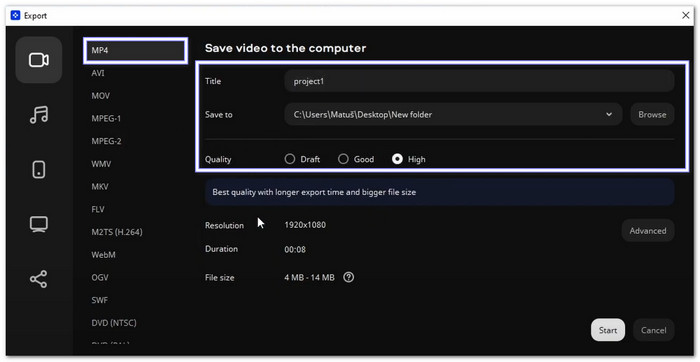 Choose MP4 AS The Output Format