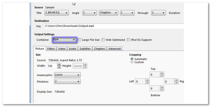 Select MP4 Under Output Settings