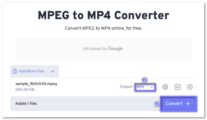 FreeConvert convert MPEG to MP4