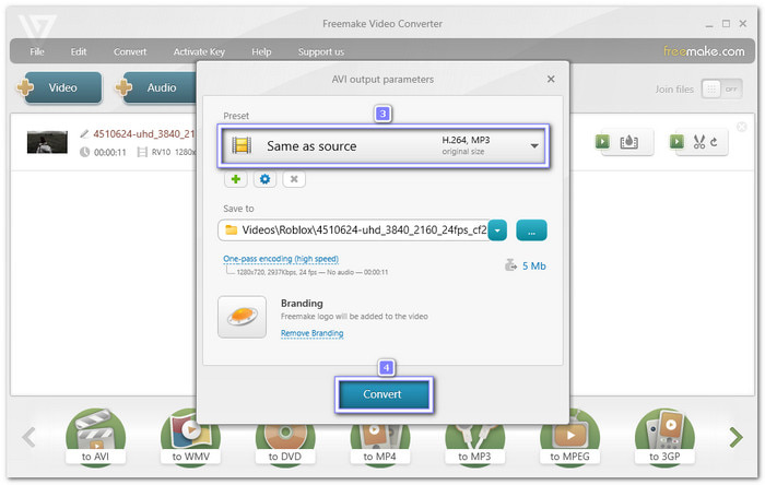 Choose Preset And Click Convert