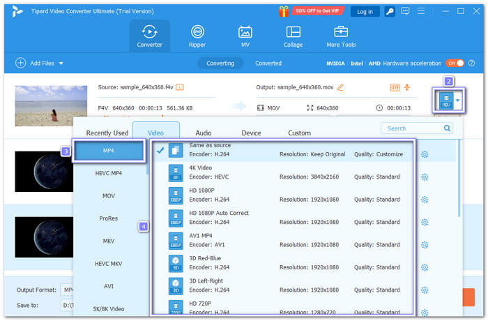 Select MP4 Under The Video Section