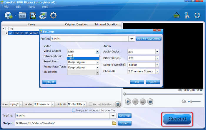 Convert DVD to MP4 in EaseFab