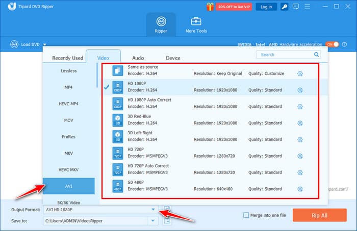 Select AVI As Output