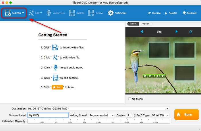 Add MP4 to Tipard DVD Creator for Mac