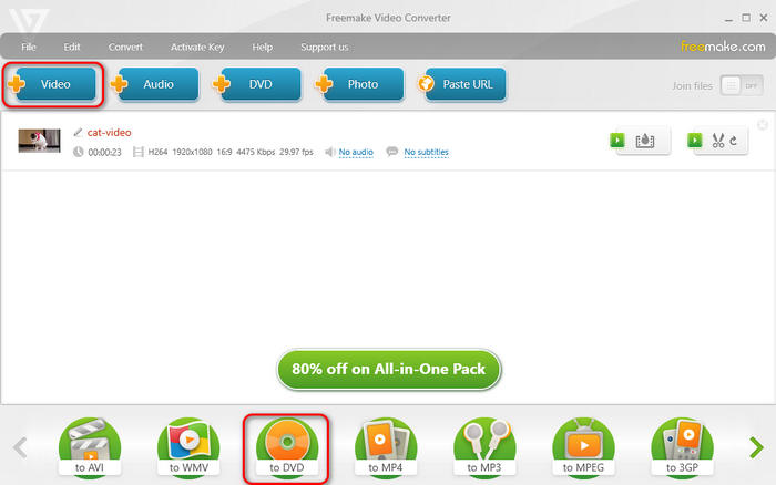 Burn MOV to DVD in Freemake Video Converter
