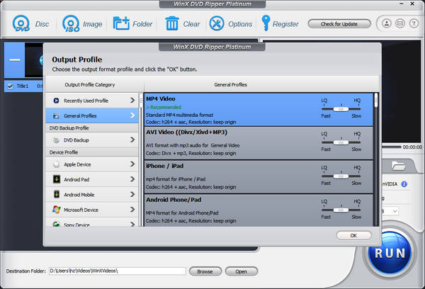 Select Output Format in WinX DVD Ripper
