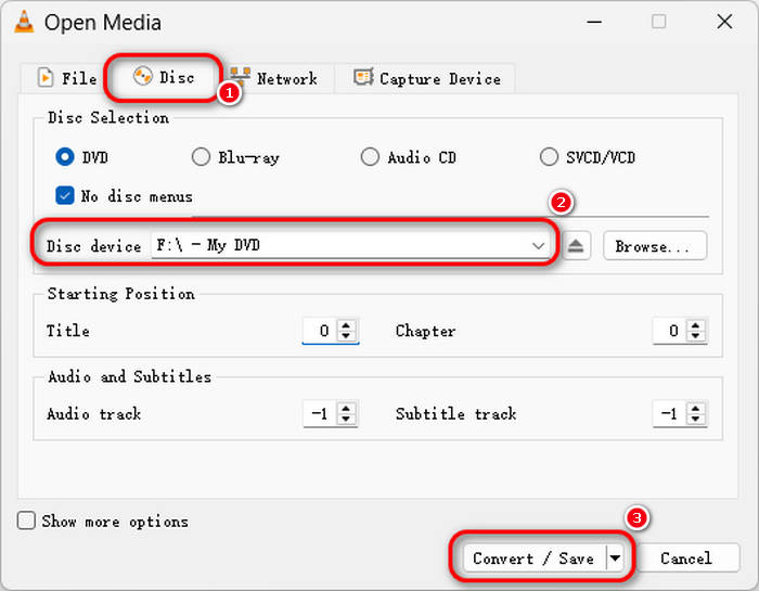 Load DVD in VLC