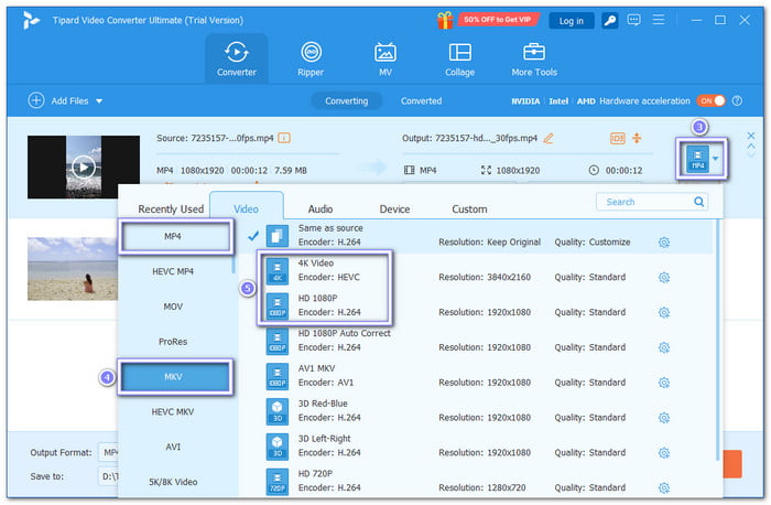 Select Either MKV or MP4