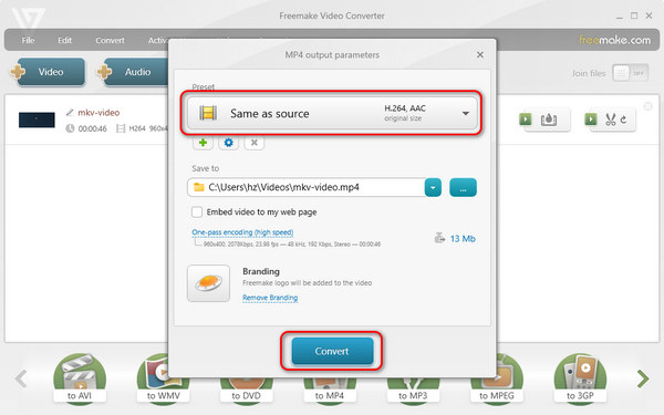 Convert MKV to MP4 with Freemake Video Converter