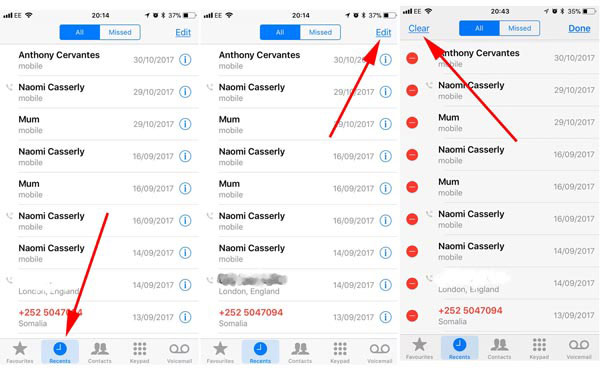 delete call history on iPhone