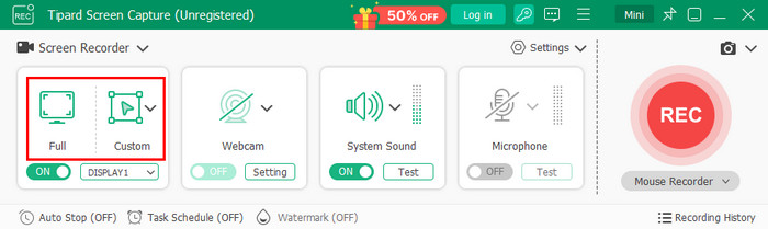 Click Full or Custom Button