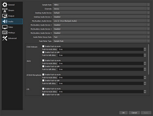 OBS Audio Device Settings