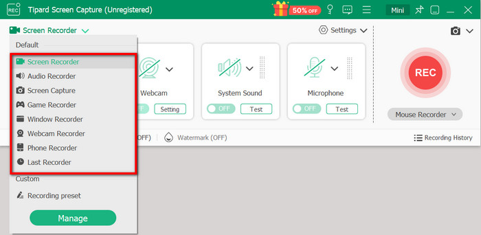 Select Recording Option