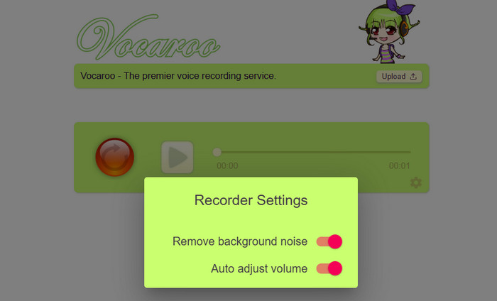 Adjust Vocaroo Settings