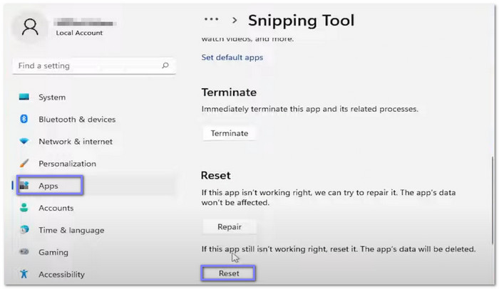 Reset Snipping Tool