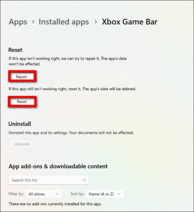 Repair or Reset