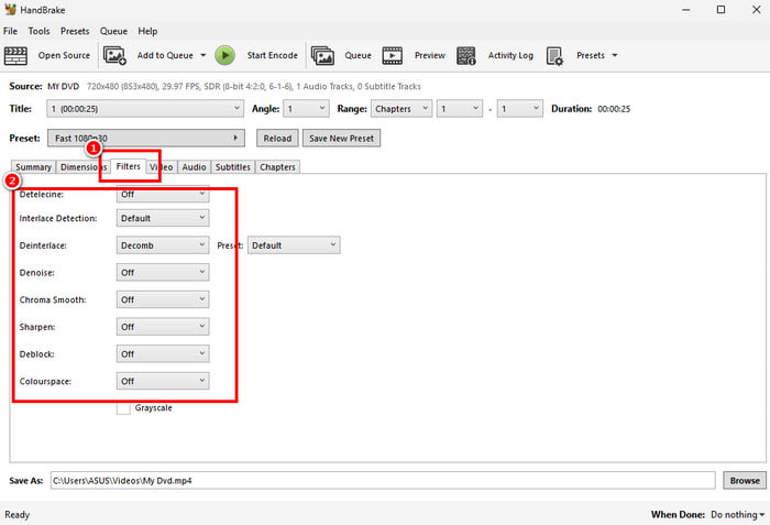 Filter Edit Video in Handbrake