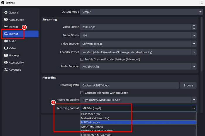 Change OBS Studio Output Settings