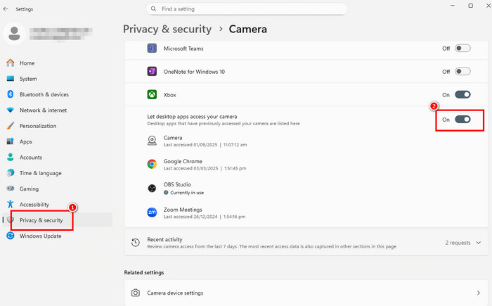 Enable OBS Studio Camera Permission
