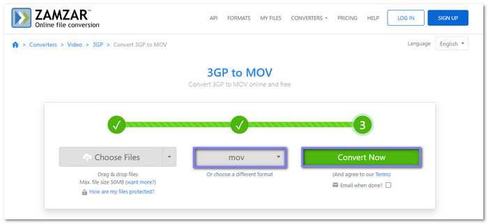 Zamzar Convert 3GP to MOV