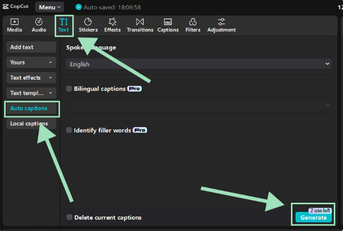 Click Auto Captions Button