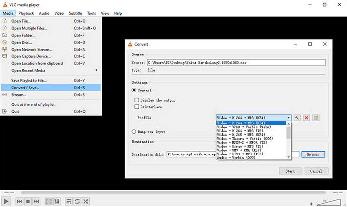 Convert DAT to MP4 in VLC