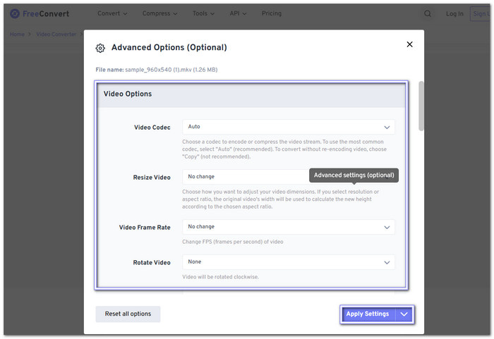 Open Advanced Settings