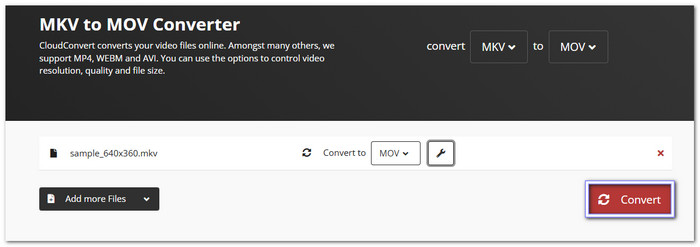 Start Converting MKV to MOV With Cloudconvert