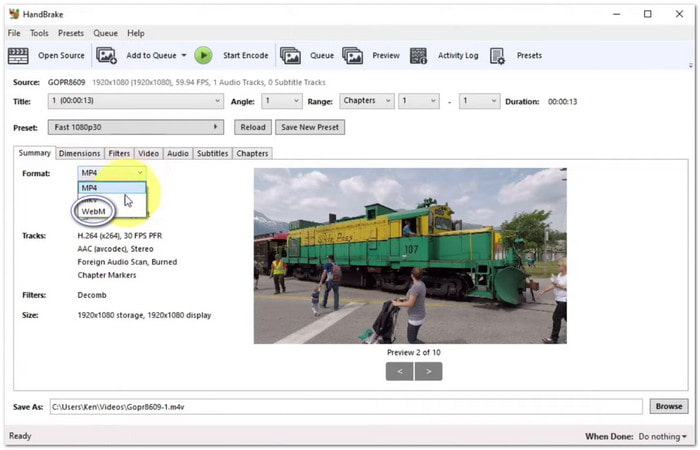 HandBrake Convert MKV to WebM
