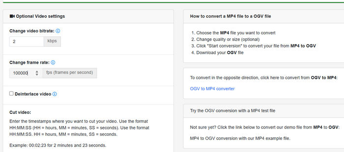 Onlineconvert Adjust Settings