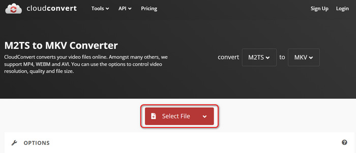 Upload MTS M2TS to CloudConvert