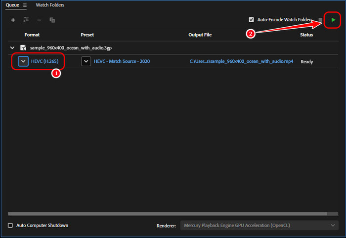 Convert 3GP to MP4 with Adobe Media Encoder