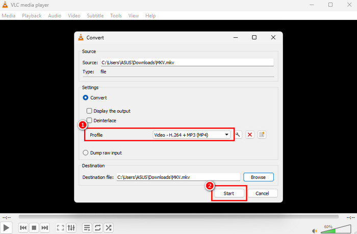Transcode MKV to MP4 via VLC