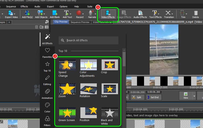 Video Effects Section Videopad