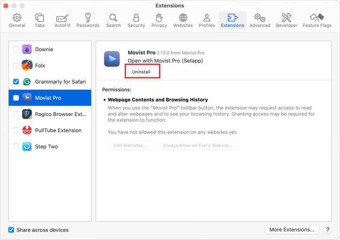 Remove Safari Extension