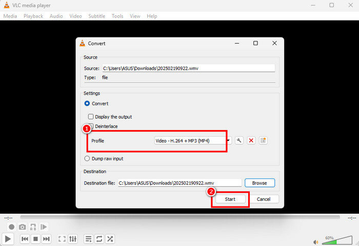 Turn H.264 to MP4 on VLC