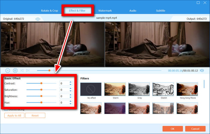 Effect Filter Adjustments