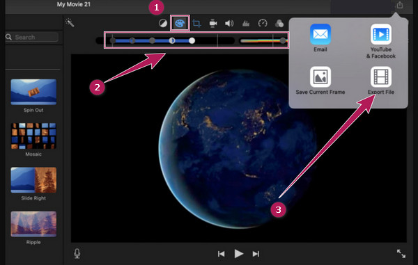 iMovie Adjust Color Corrector