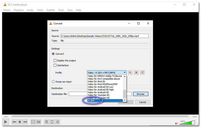 VLC Convert Raw Video to Lossless Codec