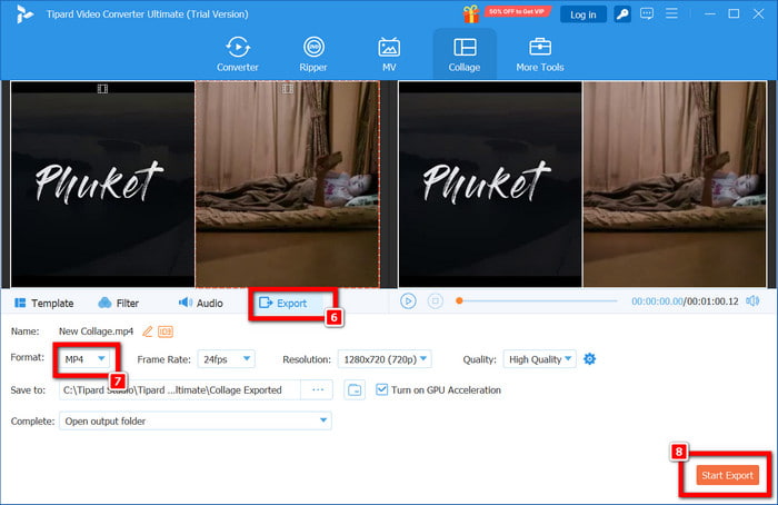 Export Output Format Start