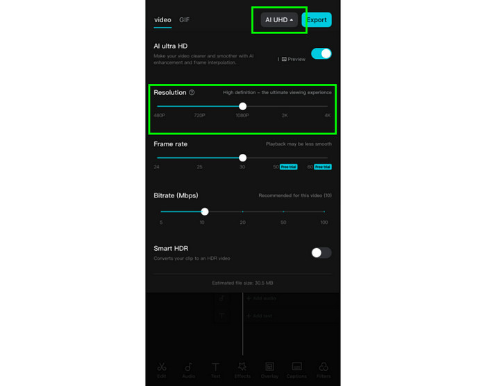 Increase Video Resolution CapCut