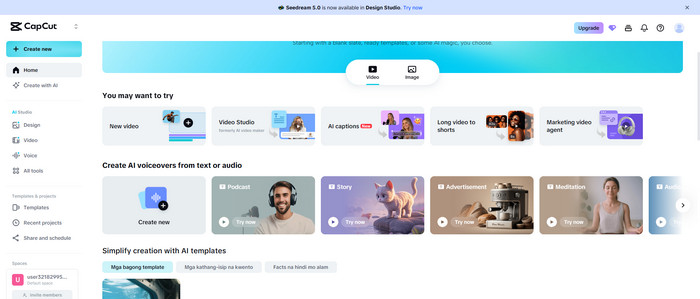 CapCut Online Tool Interface