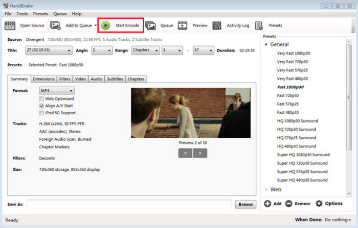 Start Encode Handbrake