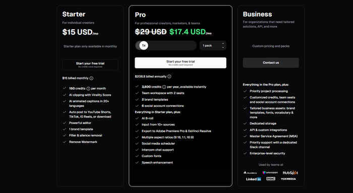 Opus Clip Pricing