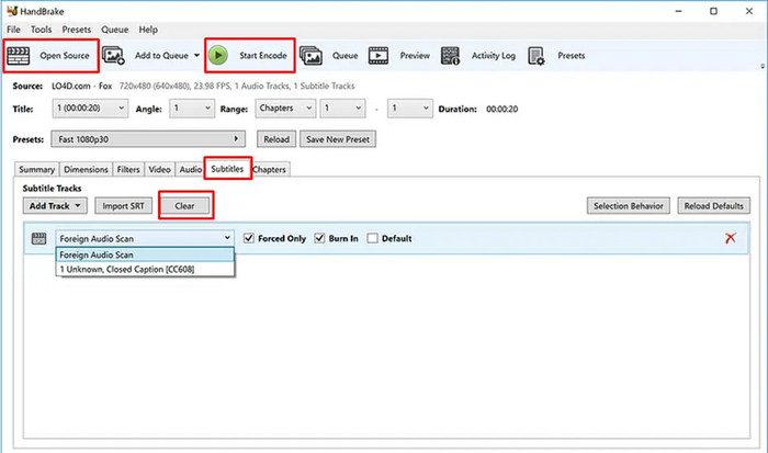 Remove Subtitle Handbrake